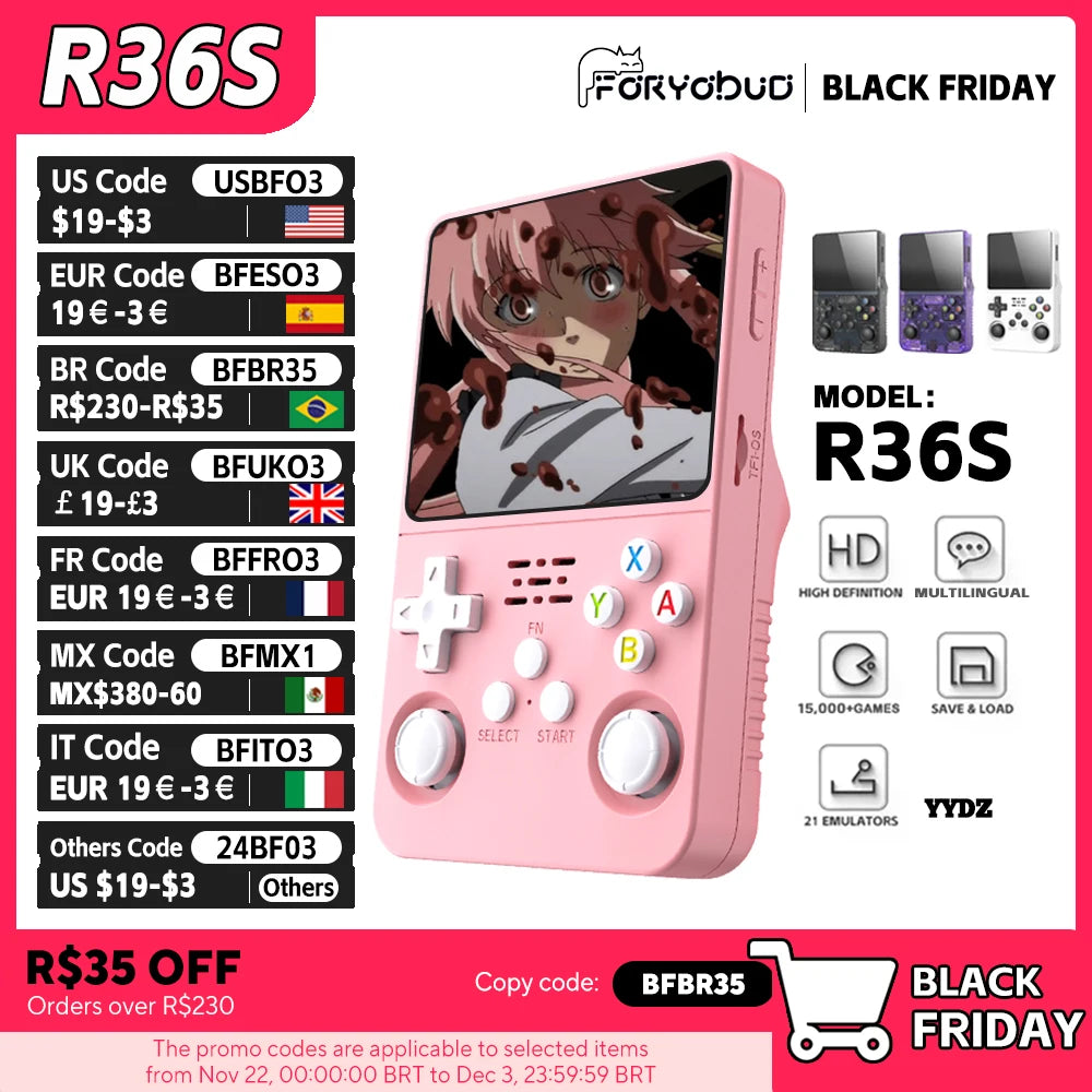 R36S Retro Handheld Video Game Console - Play 15,000 Classic Games on a 3.5-Inch IPS Screen | Portable Linux Gaming Device with 64GB Storage